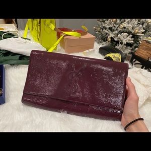 ysl belle du jour purple patent leather clutch